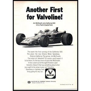 1970 Valvoline Motor Oil California 500 Race Vintage Print Ad Coyote Ford Art